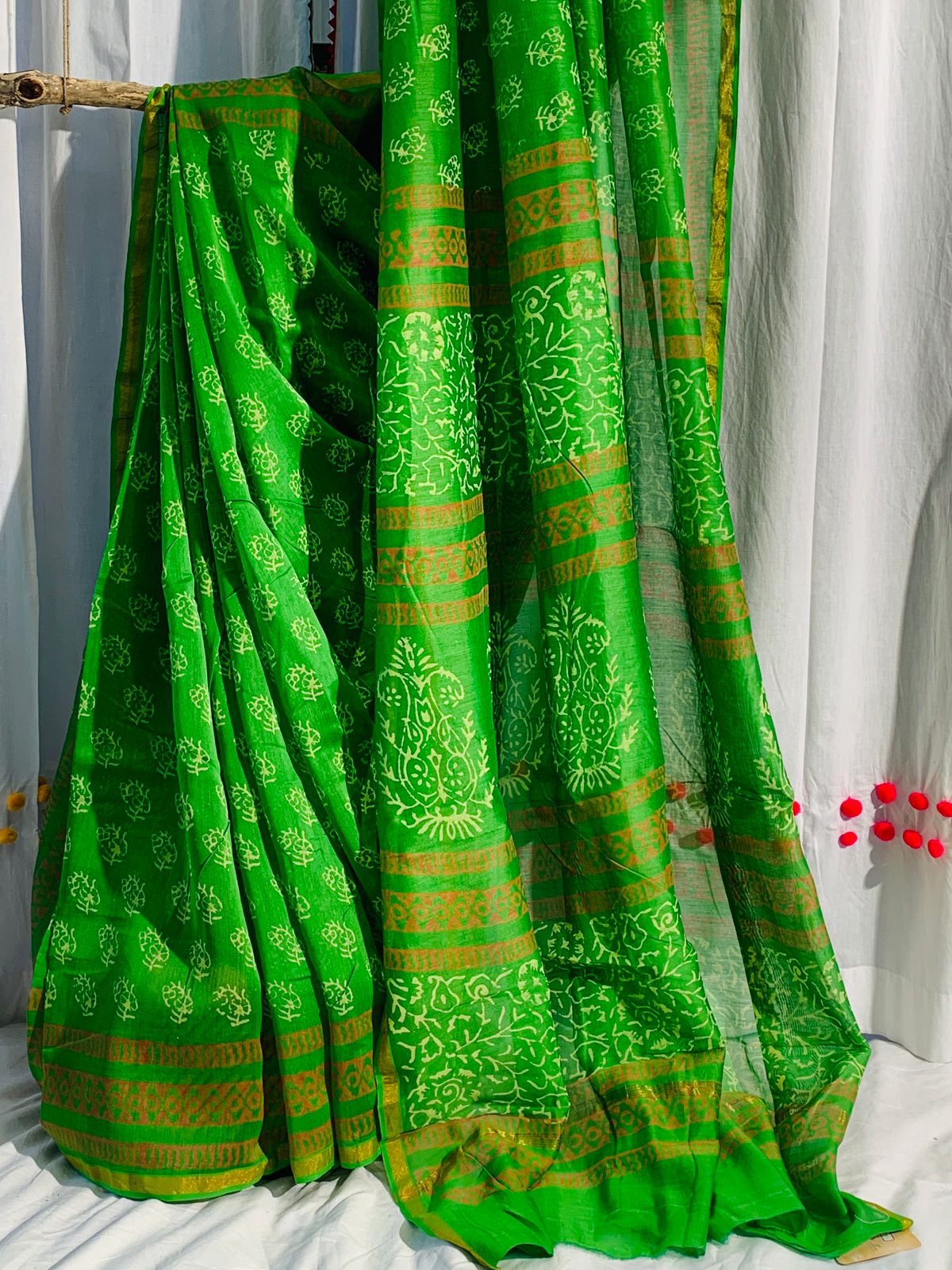 Buy Lime Green Chanderi Banarasi Saree online-Karagiri – Karagiri Global