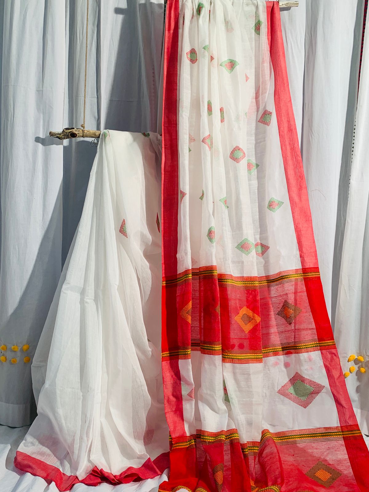 White And Red Premium Sambalpuri Handloom Ikat Cotton Saree Online  FABSA21692 FABANZA UK